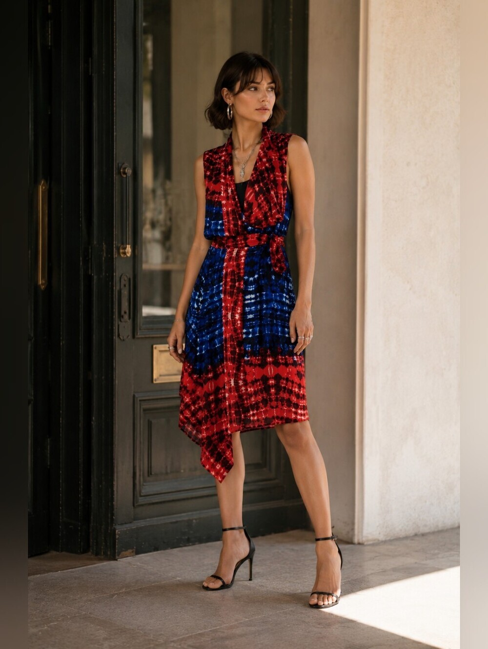 BCBGMAXAZRIA TIE DYE WRAP DRESS IN PERSIAN…